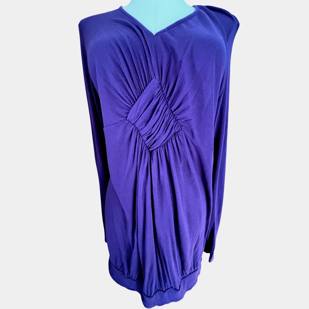 Motherhood Maternity Purple Ruched V-Neck Long Sleeve Rayon Top Small 93321-17